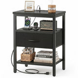 LIFERECORD Night Stand with Fabric Drawer, Nightstand with Charging Station, End Tables with Storage Shelf for Small Spaces, Bedside Table Side Tables for Bedroom, Black