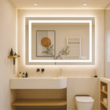 LIFERECORD 20x28 Inch LED Bathroom Mirror with Dual Light Source, 3 Lighting Modes, Rectangle Wall Mount Vanity Mirror with Anti-Fog, Shatterproof Glass, White