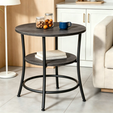 Atilioo Round Side Table, 2-Tier Sturdy End Table, Nightstand with Steel Frame for Small Space, Brown