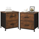 LIFERECORD Set of 2 Nightstands with Storage Drawers | 20" Tall Bedside Table with Wood Top & Fabric Cabinet for Bedroom, Dorm, Living Room