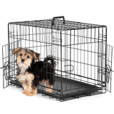 Double Door Dog Crate Folding Metal Wire Pet Kennel with Divider Panel & Leak-Proof Tray Black