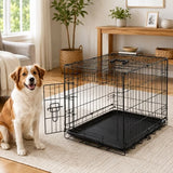 LIFERECORD Foldable Metal Dog Crate with Single Doors, Kennel with Divider Panel, Safe for Puppy Training, Home & Travel