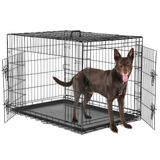 Double Door Dog Crate Folding Metal Wire Pet Kennel with Divider Panel & Leak-Proof Tray Black