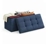 Faux Leather Storage Ottoman Bench, Folding Footrest Chest with Padded Seat