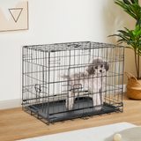 Double Door Dog Crate Folding Metal Wire Pet Kennel with Divider Panel & Leak-Proof Tray Black