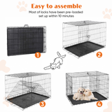 Double Door Dog Crate Folding Metal Wire Pet Kennel with Divider Panel & Leak-Proof Tray Black