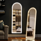 IULULU Full-Length Mirror with LEDs, Aluminum Frame, 3-Color Dimmable Light for Bedroom