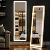 IULULU Full-Length Mirror with LEDs, Aluminum Frame, 3-Color Dimmable Light for Bedroom
