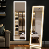 IULULU Full-Length Mirror with LEDs, Aluminum Frame, 3-Color Dimmable Light for Bedroom