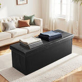 Faux Leather Storage Ottoman Bench, Folding Footrest Chest with Padded Seat