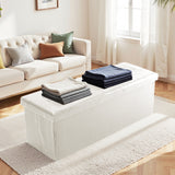 Faux Leather Storage Ottoman Bench, Folding Footrest Chest with Padded Seat