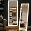 IULULU Full-Length Mirror with LEDs, Aluminum Frame, 3-Color Dimmable Light for Bedroom