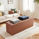 Faux Leather Storage Ottoman Bench, Folding Footrest Chest with Padded Seat