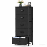ACCVER 5-Drawer Fabric Dresser with Wood Top & Metal Frame, Closet and Chest for Bedroom, Clothes Storage Organizer, for Living Room, Apartment,Black