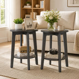 Atilioo 2-Tier Round End Table, Small Side Table with Lower Storage Shelf, Solid Wood Legs for Sofa, Living Room, Bedroom, Natural Wood