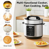 Haysky 6QT Electric Pressure Cooker, 12-in-1 Stainless Steel Instant Multi-Function Pot with Digital Display, Slow Cook, Steam, Rice, Soup, and More