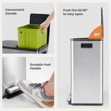 Atilioo 16 Gallon Dual Compartment Trash Can, Stainless Steel Garbage Can with Foot Pedal, Soft-Close Lid, 2 x 30 L Large Capacity Recycling Bin, Perfect for Kitchen, Office