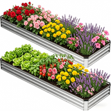 Atilioo 8x4x1ft Raised Garden Bed, Outdoor Metal Planter Box for Vegetables, Flowers, Herbs, Galvanized Non Toxic Materials, Silver