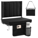 LIFERECORD Foldable Stadium Seat with Back Support, Thick Seat Cup Holders, Storage Pockets- Portable Heavy-Duty Steel Frame Chair for Family, Sports Games, Concerts, Camping, Black