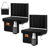 LIFERECORD Foldable Stadium Seat Set of 2 with Back Support, Thick Seat Cup Holders, Storage Pockets- Portable Heavy-Duty Steel Frame Chair for Family, Sports Games, Concerts, Camping, Black