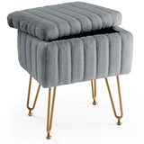 LIFERECORD Faux Fur Vanity Stool with Hidden Storage | Plush Swivel Makeup Seat & Ottoman Footrest for Bedroom & Entryway