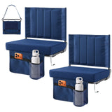 LIFERECORD Foldable Stadium Seat Set of 2 with Back Support, Thick Seat Cup Holders, Storage Pockets- Portable Heavy-Duty Steel Frame Chair for Family, Sports Games, Concerts, Camping, Blue