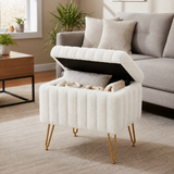 LIFERECORD Small Ottoman with Storage, Vanity Stool with Storage for Bedroom, Velvet Foot Stool for Living Room, White