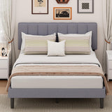 Atilioo Full Bed Frame with Headboard, Metal Mattress Foundation Headboard, No Box Spring Needed, Noise-Free, Brown