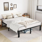 Atilioo Full Bed Frame with Headboard, Metal Mattress Foundation Headboard, No Box Spring Needed, Noise-Free, Brown