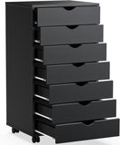 Atilioo 7 Drawer Chest, Wood Dresser with Wheels, Sturdy Storage Cabinet, Perfect for Home Office or Bedroom, Black