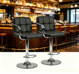 Atilioo Bar Stools Set of 2, Adjustable Counter Height Swivel Barstool Dinning Chair with Armrests & Back and Footrest Water-Resistant PU Leather for Bar Kitchen, Black
