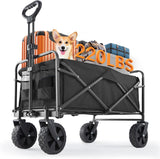 Atilioo Collapsible Wagon Cart - Heavy Duty Folding Utility Cart with 220lbs Capacity & All-Terrain Wheels - Portable Garden Beach Wagon for Sand, Camping, Shopping, Fishing, Outdoor Use, Blue