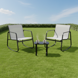 Atilioo 3 Piece Patio Rocking Furniture Set, Textilene Outdoor Furniture Set with Chairs & Table, Conversation Set for Lawn, Garden, Balcony, Yard, Poolside, Brown