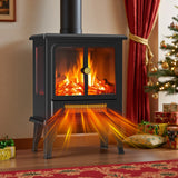 Atilioo 26" Electric Fireplace Stove, Freestanding 3D Flame Energy Saving Space Heater with Remote, Overheating Protection, 12H Timer, Single Door, Black Metal
