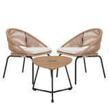 IULULU 3-Piece Outdoor Bistro Set, All-Weather Woven Rope Patio Furniture with Cushions & Table
