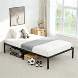 Atilioo Full Bed Frame with Headboard, Metal Mattress Foundation Headboard, No Box Spring Needed, Noise-Free, Brown