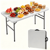 Atilioo 4FT Outdoor Folding Table, No Assembly Waterproof Portable Camping Desk with Carrying Handle, White