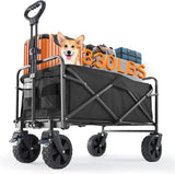 Atilioo Collapsible Wagon Cart - Heavy Duty Folding Utility Cart with 220lbs Capacity & All-Terrain Wheels - Portable Garden Beach Wagon for Sand, Camping, Shopping, Fishing, Outdoor Use, Blue
