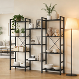 Atilioo Triple Bookshelf, 4-Tier Wide Bookcase with 11 Open Tall Display Shelves, Modern Industrial Book Shelves for Living Room Home Office, Brown