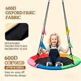 Atilioo 40" Flying Saucer Swing, 600lb Capacity Tree Swing with 600D Oxford, Adjustable Height, Easy Setup Backyard Play Equipment for Kids, Rainbow