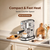 Atilioo 20 Bar Espresso Machine with Pressure Gauge, Compact Stainless Steel Coffee Maker with Milk Frother Steam Wand for Latte, Cappuccino, Easy to Clean