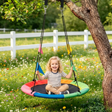 Atilioo 40" Flying Saucer Swing, 600lb Capacity Tree Swing with 600D Oxford, Adjustable Height, Easy Setup Backyard Play Equipment for Kids, Rainbow