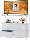 Atilioo 5 Drawer Dresser, Fabric Storage Chest with TV Stand, Open Shelf, Adjustable Feet, Bedroom or Living Room, Black