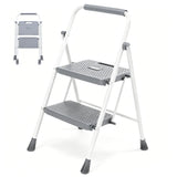 Atilioo 2 Step Ladder, Folding Portable Step Stool with Heavy-Duty Steel Frame & Widened Anti-Slip Pedal, Space-Saving Ladder for Home Office, Black