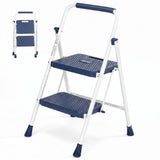 Atilioo 2 Step Ladder, Folding Portable Step Stool with Heavy-Duty Steel Frame & Widened Anti-Slip Pedal, Space-Saving Ladder for Home Office, Black