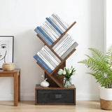 7 Tier Tree Bookshelf, Sturdy Bookcase with Storage Drawer Cabinet, Book Organizer Shelves for Home Office
