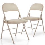 IULULU Folding Chair, Leather-padded, Sturdy Metal, Easy Storage, Indoor/Outdoor, Comfy for Home/Office/Party