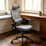 Atilioo Office Chair, Ergonomic Computer Desk Mesh Chair with Up&Down Lumbar Support, Headrest, Adjustable Swivel High-Back Chair with Flip-up Armrests, Black