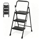 Atilioo 2 Step Ladder, Folding Portable Step Stool with Heavy-Duty Steel Frame & Widened Anti-Slip Pedal, Space-Saving Ladder for Home Office, Black