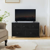 Atilioo 5 Drawer Dresser, Fabric Storage Chest with TV Stand, Open Shelf, Adjustable Feet, Bedroom or Living Room, Black